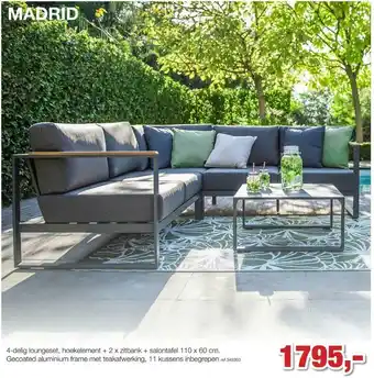 Paradisio Madrid 4-delig Loungeset, Hoekelement + 2 X Zitbank + Salontafel 110 X 60 Cm. Gecoated Aluminium Frame Met Teakafwerking, 11 aanbieding