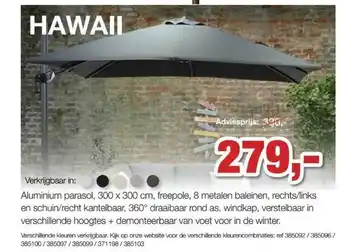 Paradisio Hawaii Aluminium Parasol 300x300 Cm aanbieding