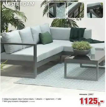 3-delige Loungeset, Kleur Carbon Black, 1 Zitbank + 1 Ligelement + 1 Tafel