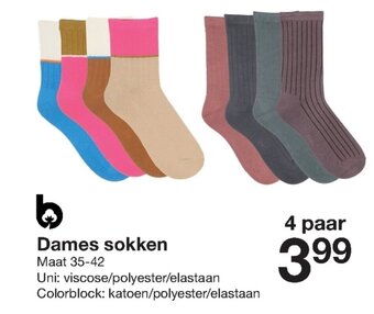 Zeeman Dames Sokken Maat 35-42 4 Paar aanbieding