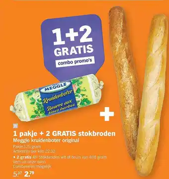 Albert Heijn Meggle kruidenboter original, stokbroden aanbieding