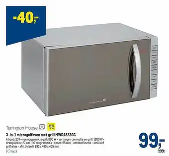 Tarrigton house 3-in-1 microgolfoven met grill mwd4823gc
