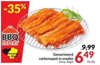 Gemarineerd varkensspek in sneden