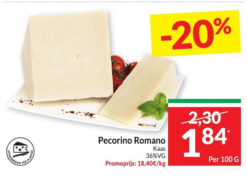 Pecorino Romano kaas per 100G promotie bij Intermarché