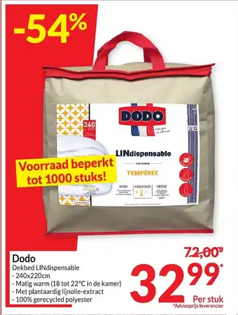 Intermarché Dodo dekbed LINdispensable 240x220CM aanbieding