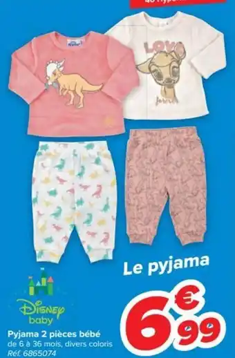 Carrefour Pyjama 2 Pieces Beve de 6 a 36 Mois, Diverse Coloris aanbieding