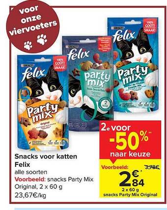 Carrefour Snacks voor katten felix aanbieding