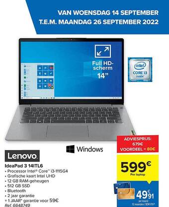Carrefour Lenovo ideapad 3 aanbieding
