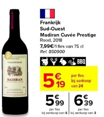 Carrefour Frankrijk Sud-Ouest Madiran Cuvee Prestige Rood 2018 aanbieding