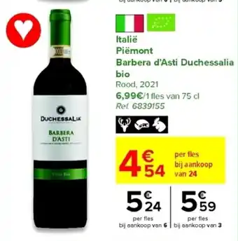 Carrefour Italië Piëmont Barbera d'Asti Duchessalia Bio Rood 2021 aanbieding