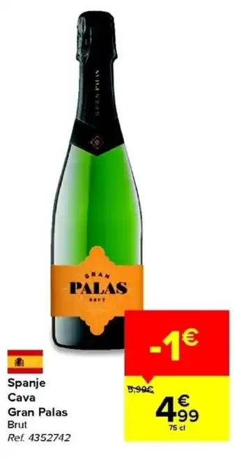 Carrefour Spanje Cava Gran Palas Brut 75cl aanbieding
