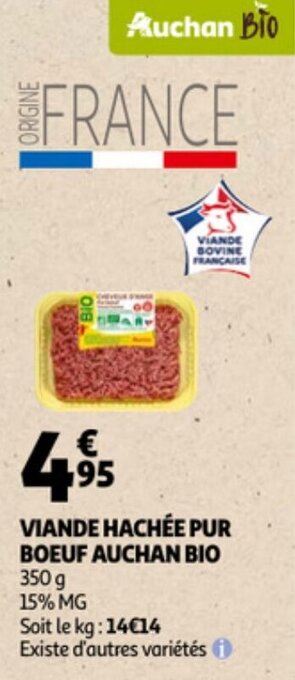 Auchan Viande Hachee Pur Boeuf Auchan Bio aanbieding