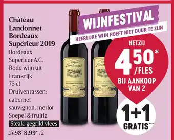 Delhaize Chateau landonnet bordeaux superieur 2019 aanbieding