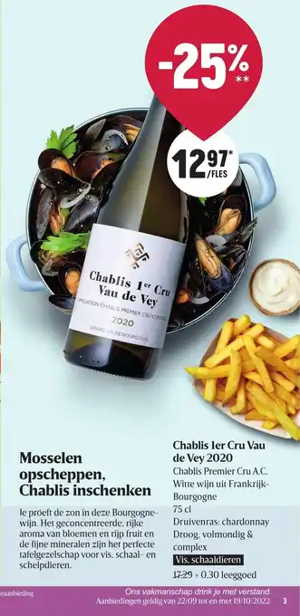 Delhaize Mosselen opscheppen chablis inschenken aanbieding