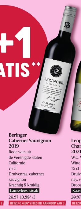 Delhaize Beringer cabernet sauvignon 2019 aanbieding