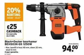 GAMMA Black+decker boorhamer behs03k-qs 1250w aanbieding