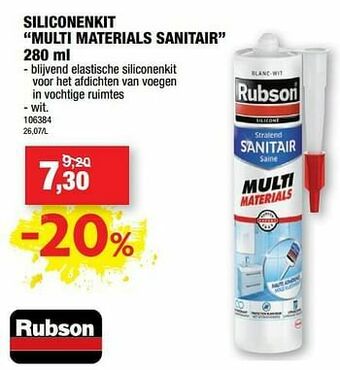 Hubo Siliconenkit multi materials sanitair aanbieding