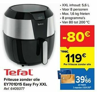 Carrefour Tefal friteuse zonder olie ey701d15 easy fry xxl aanbieding