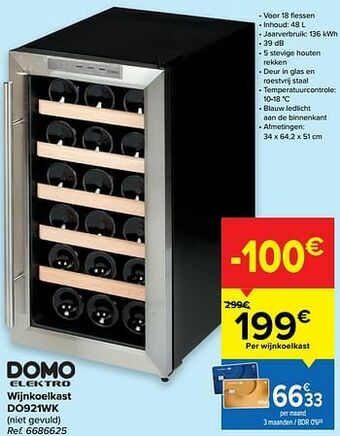 Carrefour Domo elektro wijnkoelkast do921wk aanbieding