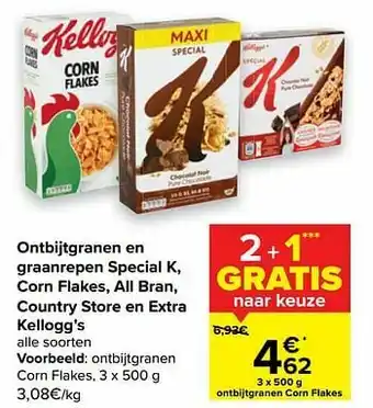 Carrefour Kellogg`s ontbijtgranen corn flakes aanbieding