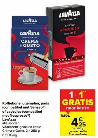 Carrefour Lavazza gemalen koffie crema e gusto aanbieding