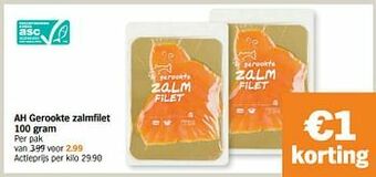 Albert Heijn Ah gerookte zalmfilet aanbieding