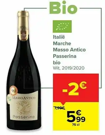 Carrefour Market Italië marche masso antico passerina bio wit, 2019-2020 aanbieding