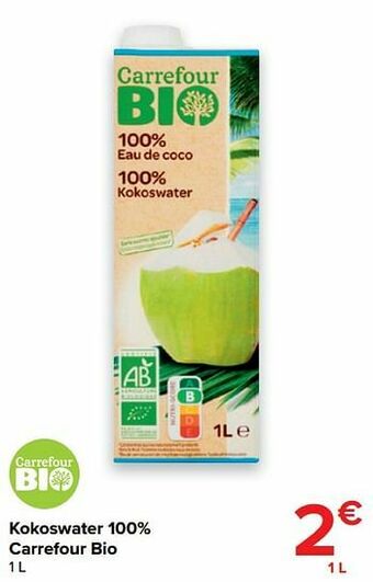 Carrefour Market Kokoswater 100% carrefour bio aanbieding