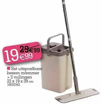 Set uitspoelbaar bezem m-emmer + 2 vullingen