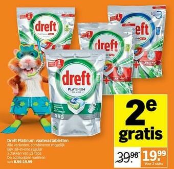 Albert Heijn Dreft platinum vaatwastabletten all-in-one regular aanbieding