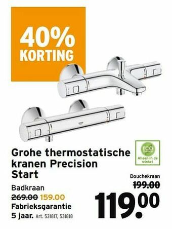 GAMMA Grohe thermostatische kranen precision start aanbieding