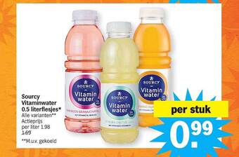 Albert Heijn Sourcy vitaminwater 0.5 literflesjes aanbieding
