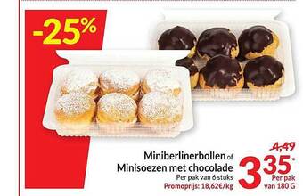 Intermarché Miniberlinerbollen of minisoezen met chocolade aanbieding