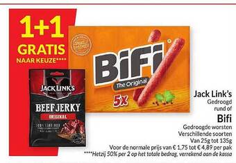 Intermarché Jack link's gedroogd rund of bifi gedroogde worsten aanbieding