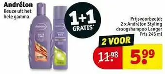 Kruidvat Andrélon styling droogshampoo langer fris aanbieding