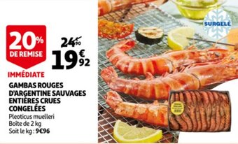 Auchan Gambas Rouges D'Argentine Sauvages Entieres Crues Congelees aanbieding