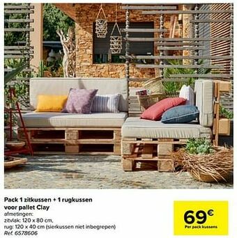 Carrefour Pack 1 zitkussen + 1 rugkussen voor pallet clay aanbieding