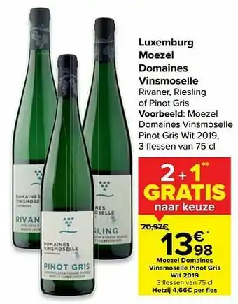 Carrefour Market Moezel domaines vinsmoselle pinot gris wit 2019 aanbieding