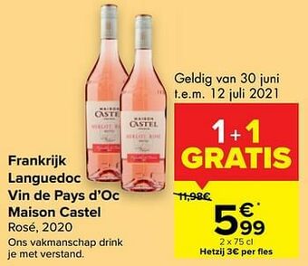 Carrefour Frankrijk languedoc vin de pays d`oc maison castel rosé, 2020 aanbieding