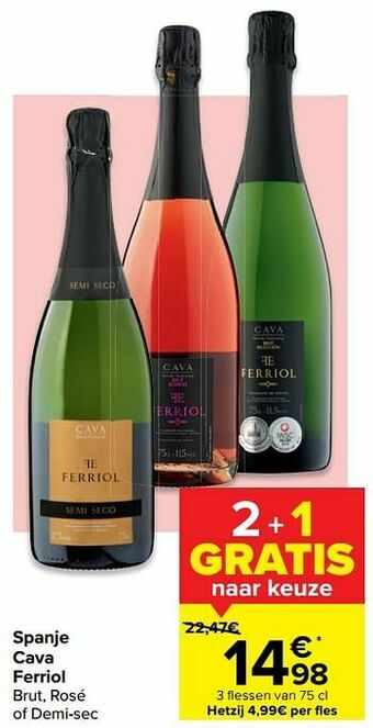 Carrefour Market Spanje cava ferriol brut, rosé of demi-sec aanbieding