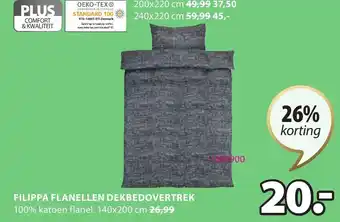 Jysk Filippa Flanellen Dekbedovertrek 140x200cm aanbieding