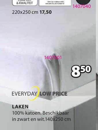 Jysk Laken 100% Katoen 140 x 250cm aanbieding