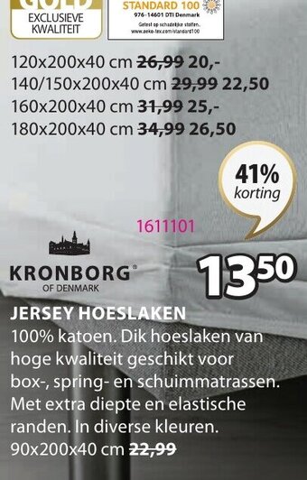 Jysk Kronborg Jersey Hoeslaken 90x200x40cm aanbieding