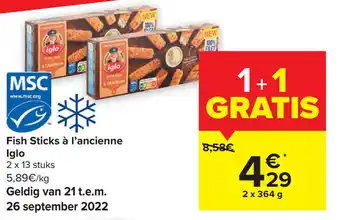 Carrefour Fish Sticks a I'Ancienne Iglo 2 x 13 Stuks aanbieding
