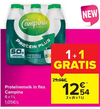 Carrefour Campina Proteinemelk in Fles 2 x (6x1L) aanbieding