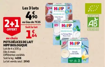 Auchan Pots Delices De Lait Hipp Biologique aanbieding