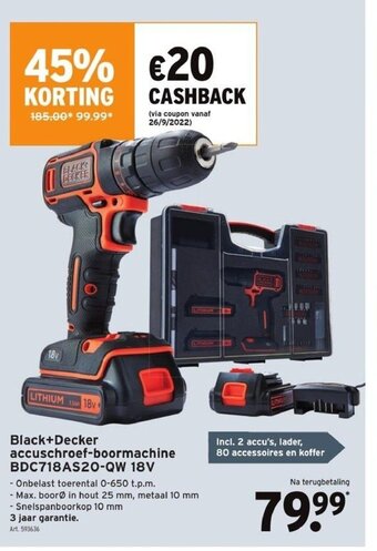GAMMA Black+decker heggenschaar accu GTC1845L20-QW 18V aanbieding