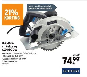 GAMMA Gamma cirkelzaag Cz-1600W aanbieding