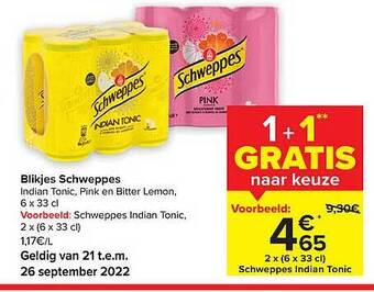Carrefour Blikjes schweppes aanbieding