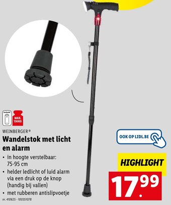 Weinberger Wandelstok met licht en alarm